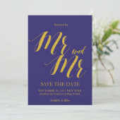 Elegant Navy Blue Gay Wedding Save the date Kaart (Staand voorkant)