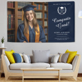 Elegant Navy Blue Gefeliciteerd Afstuderen Foto Spandoek