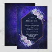 Elegant Navy Blue Geometric Floral Wedding Kaart (Voorkant / Achterkant)