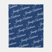 Elegant Navy Blue Gift Repetable Name Script Fleece Deken (Voorkant)