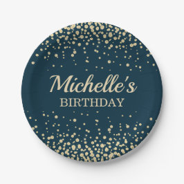 Elegant Navy Blue Glitter Birthday Party Papieren Bordje