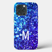 Elegant Navy Blue Glitter Custom monogrammed Naam Case-Mate iPhone Case (Achterkant)