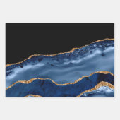 Elegant Navy Blue Glitter Marble Agate Inpakpapier Vel (Voorkant)