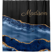 Elegant Navy Blue Glitter Marble Agate Showe Douchegordijn (Voorkant)