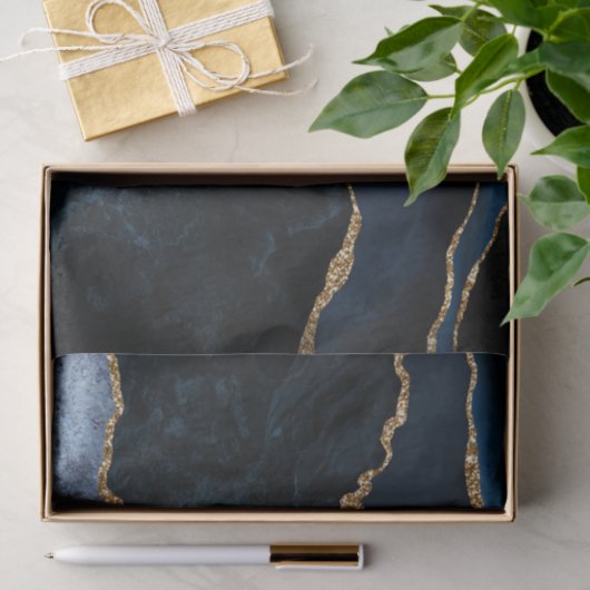 Elegant Navy Blue Glitter Marble Tissuepapier (Geschenk)