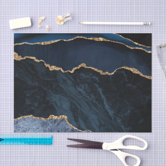 Elegant Navy Blue Glitter Marble Tissuepapier (Craft)