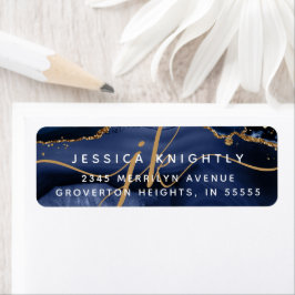 Elegant Navy Blue Glitter Monogram Initialen Etiket