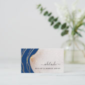 Elegant Navy Blue Glitter Signature Agate Bus Visitekaartje (Staand voorkant)