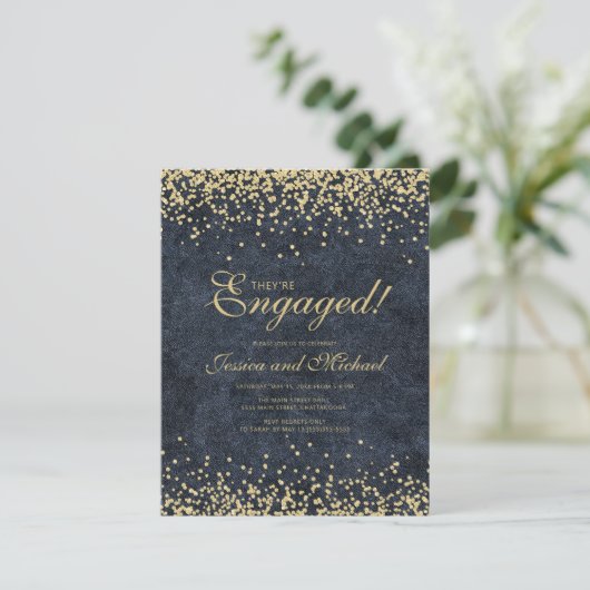 Elegant Navy Blue Glitter Wedding Verloving Kaart (Staand voorkant)