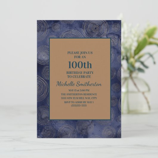 Elegant Navy Blue Gold 100th Birthday Kaart (Staand voorkant)