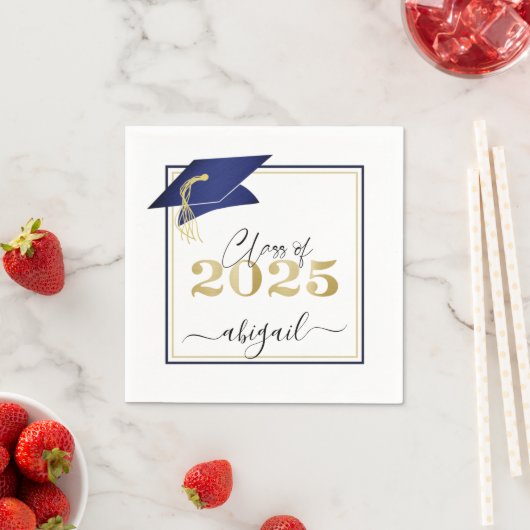 Elegant Navy Blue Gold 2022 Graduation Cap Script Servet (Insitu)