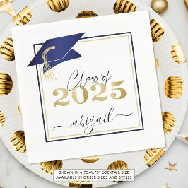Elegant Navy Blue Gold 2022 Graduation Cap Script Servet