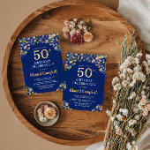 Elegant Navy Blue & Gold 50e verjaardag uitnodigin Kaart
