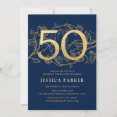 Elegant Navy Blue Gold 50th Birthday Kaart (Voorkant)
