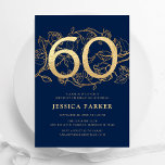 Elegant Navy Blue Gold 60th Birthday Kaart<br><div class="desc">Elegante navy blauw goud 60ste verjaardag feestuitnodiging.  modern vrouwelijk design met rozen botanische accenten en faux glitter gold. Eenvoudige bloemenuitnodigingskaart perfect voor een stijlvol vrouwen dagfeest. Personaliseer met je eigen gegevens. Gedrukte Zazzle-uitnodigingen of direct download digitale afdrukbare sjabloon.</div>