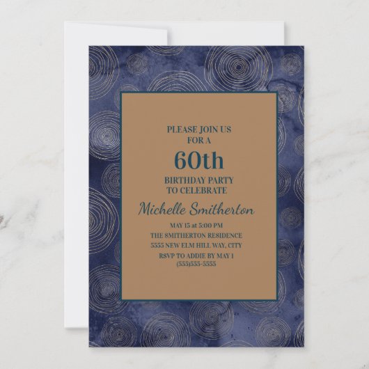 Elegant Navy Blue Gold 60th Birthday Kaart (Voorkant)