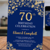Elegant Navy Blue & Gold 70e verjaardag uitnodigin Kaart