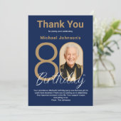 Elegant Navy Blue Gold 80th Birthday Bedankkaart (Staand voorkant)