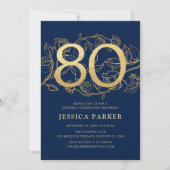 Elegant Navy Blue Gold 80th Birthday Kaart (Voorkant)