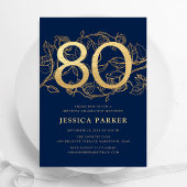 Elegant Navy Blue Gold 80th Birthday Kaart