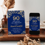 Elegant Navy Blue & Gold 90ste verjaardag uitnodig Kaart<br><div class="desc">Voeg een vleugje elegantie toe aan uw speciale dag met onze Elegant Navy Blue en Gold Birthday Invitation. Met gouden confetti op een rijke marineblauwe achtergrond, is het de perfecte keuze om de toon voor uw viering te zetten. Pas de details aan en laat uw evenement stralen. Bestel er vandaag...</div>