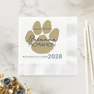 Elegant Navy Blue & Gold Afstuderen Pawprint Papie Servet