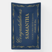 Elegant  Navy Blue Gold Afstuderen Spandoek (Verticaal)