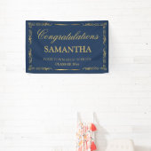 Elegant  Navy Blue Gold Afstuderen Spandoek (Insitu)