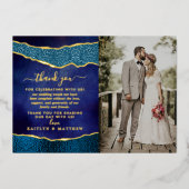 Elegant Navy Blue & Gold Agaat bruiloft dank u Folie Uitnodiging (Voorkant)