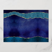 Elegant Navy Blue & Gold Agaat bruiloft dank u Folie Uitnodiging (Achterkant)