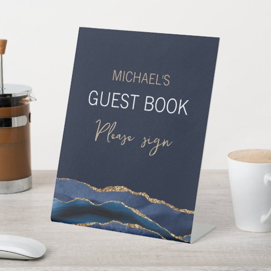 Elegant Navy Blue Gold Agaat Mannen Reclamebord Met Voetstuk (Insitu)