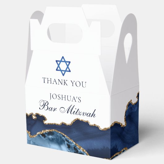 Elegant Navy Blue Gold Agate Bar Mitzvah Party Bedankdoosjes (Geopend)