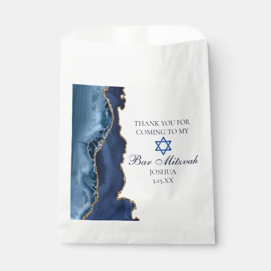 Elegant Navy Blue Gold Agate Bar Mitzvah Party Bedankzakje (Voorkant)
