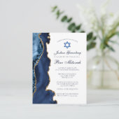 Elegant Navy Blue Gold Agate Bar Mitzvah Party Briefkaart (Staand voorkant)