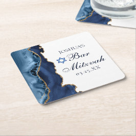 Elegant Navy Blue Gold Agate Bar Mitzvah Party Kartonnen Onderzetters