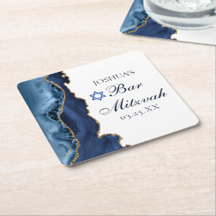 Elegant Navy Blue Gold Agate Bar Mitzvah Party Kartonnen Onderzetters