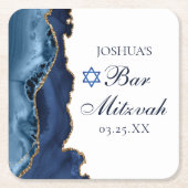 Elegant Navy Blue Gold Agate Bar Mitzvah Party Kartonnen Onderzetters (Voorkant)