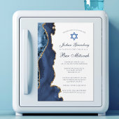 Elegant Navy Blue Gold Agate Bar Mitzvah Party Magnetische Uitnodiging