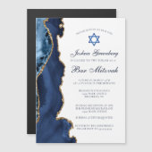 Elegant Navy Blue Gold Agate Bar Mitzvah Party Magnetische Uitnodiging (Voorkant / Achterkant)