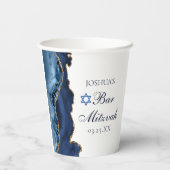 Elegant Navy Blue Gold Agate Bar Mitzvah Party Papieren Bekers (Achterkant)