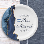 Elegant Navy Blue Gold Agate Bar Mitzvah Party Papieren Bordje<br><div class="desc">Elegant marineblauw en goudblauw versiert de kant van dit moderne bord van de partij van Bar Mitzvah. De naam van je zoon is geschreven in een mooi, formeel schrift onder de ster van David. Ideaal voor een chic, stijlvolle joodse familie die hun jongen viert die naar de Torah wordt geroepen....</div>