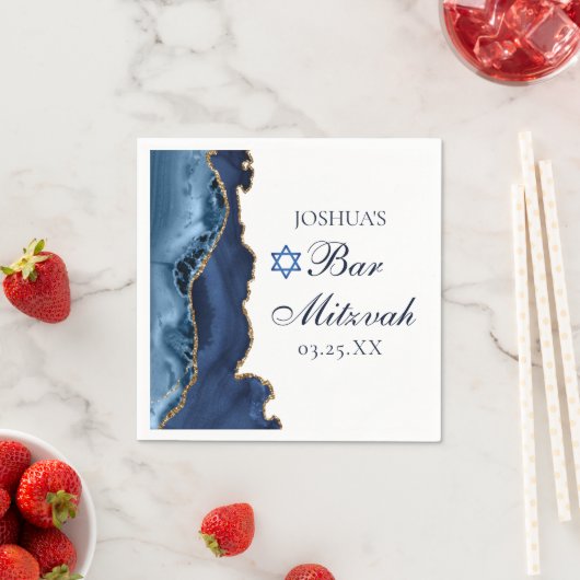 Elegant Navy Blue Gold Agate Bar Mitzvah Party Servet (Insitu)