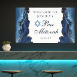 Elegant Navy Blue Gold Agate Bar Mitzvah Party Spandoek<br><div class="desc">Elegant marineblauw en goudmakelaar versiert de kant van deze moderne Bar Mitzvah-partij welkome banner. De naam van je zoon is geschreven in een mooi,  formeel schrift onder de ster van David. Ideaal voor een chic,  stijlvolle joodse familie die hun jongen viert die naar de Torah wordt geroepen.</div>