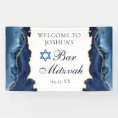 Elegant Navy Blue Gold Agate Bar Mitzvah Party Spandoek (Horizontaal)