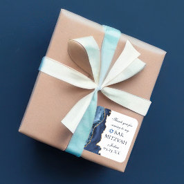 Elegant Navy Blue Gold Agate Bar Mitzvah Party Vierkante Sticker