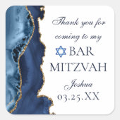 Elegant Navy Blue Gold Agate Bar Mitzvah Party Vierkante Sticker (Voorkant)