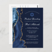 Elegant Navy Blue Gold Agate Bat Mitzvah Briefkaart (Voorkant / Achterkant)