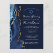 Elegant Navy Blue Gold Agate Bat Mitzvah Briefkaart (Voorkant)