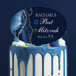 Elegant Navy Blue Gold Agate Bat Mitzvah Cake Topper<br><div class="desc">Elegante marineblauw en gouden agaat versiert de zijkant van deze moderne Bat Mitzvah taarttopper. De naam van je dochter is geschreven in een mooi formeel schrift onder de Davidster. Perfecte dessert topper voor een chique,  stijlvolle Joodse familie vieren hun meisje wordt geroepen om de Thora.</div>