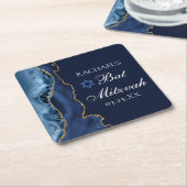 Elegant Navy Blue Gold Agate Bat Mitzvah Kartonnen Onderzetters (Schuin)